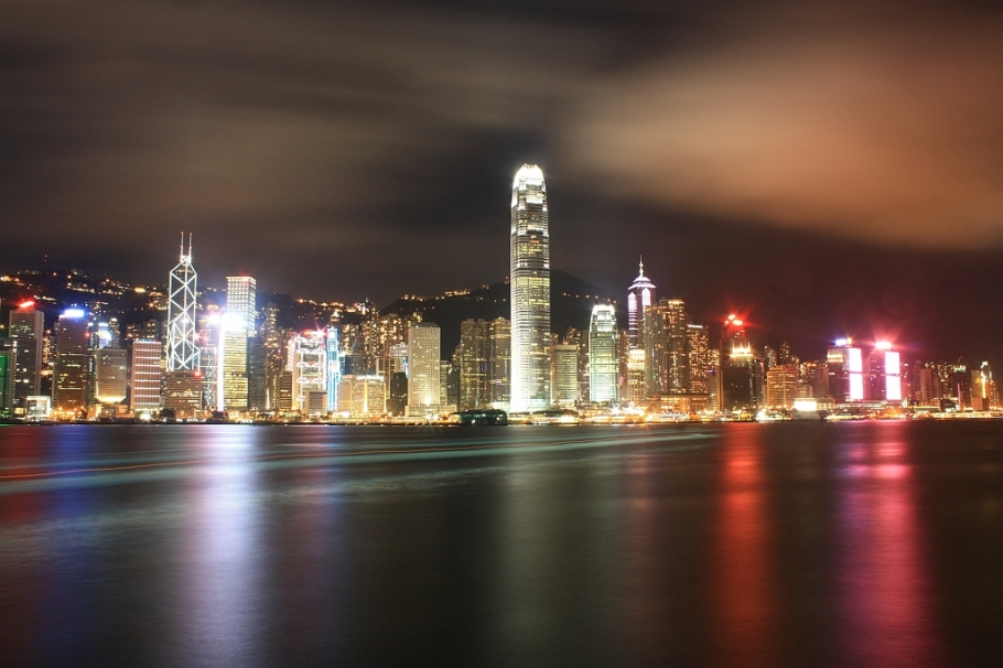 Nighttime view, Central, Sheung Wan, Hong Kong, skyline, Victoria Harbour, Kowloon