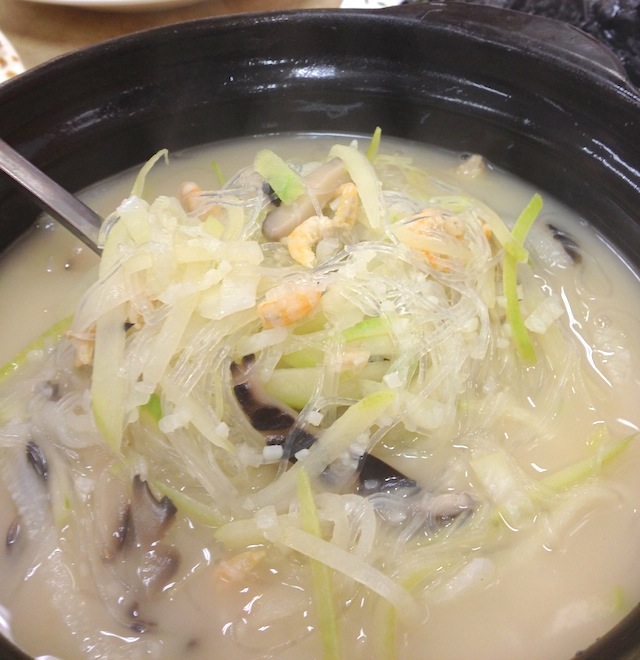 Soup with Chinese zucchini, green pea vermicelli, chinese mushroom, dried shrimp, ginger Tung Po, Java Road Cooked Food Centre, North Point, Hong Kong