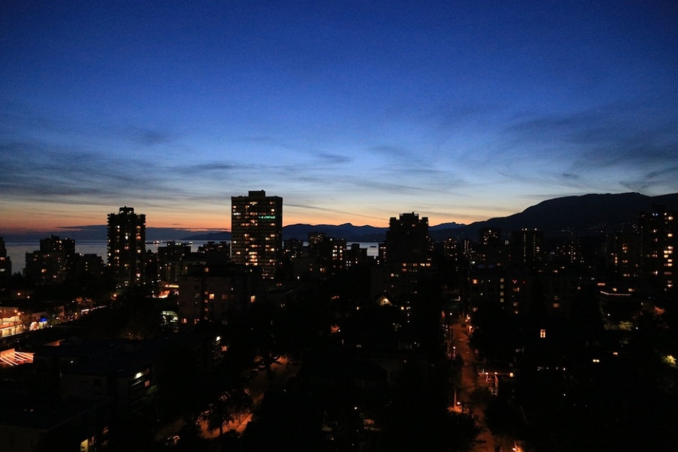 Sunset over the Salish Sea (English Bay), from St. Paul's Hospital, Vancouver, BC, Canada - 8 Aug 2014, fotoeins.com