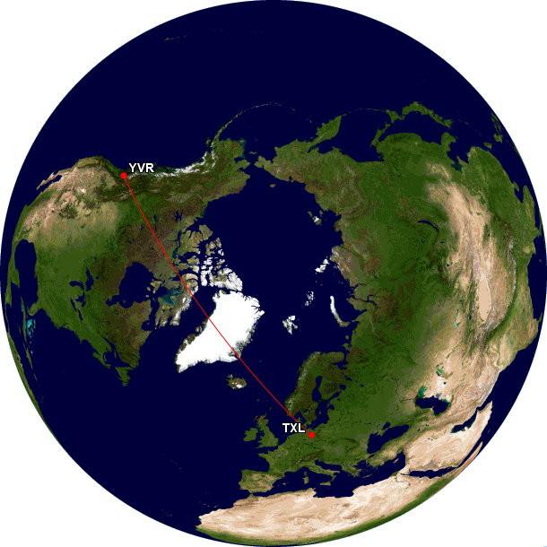 YVR-TXL, Vancouver-Berlin, Great Circle Mapper