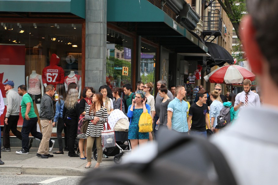 Corner freeze, number 3, Burrard and Robson, downtown Vancouver, BC, Canada, fotoeins.com