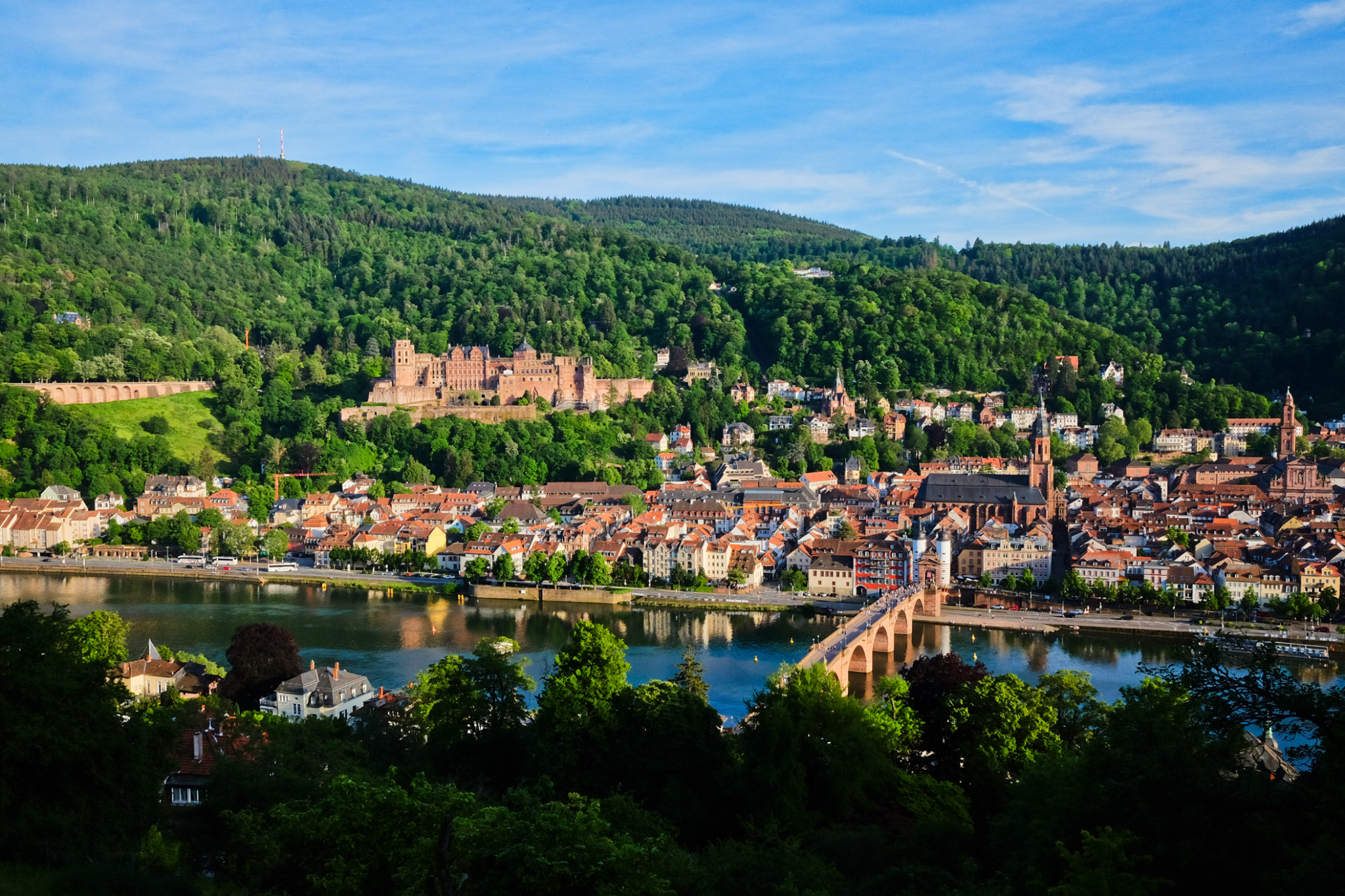 Heidelberger Altstadt, Philosophenweg, Königstuhl, Schloss Heidelberg, Alte Brücke, Heiligenkirche, Altstadt, Neckar, Neckar river, Heidelberg, Baden-Württemberg, Germany, Deutschland, fotoeins.com