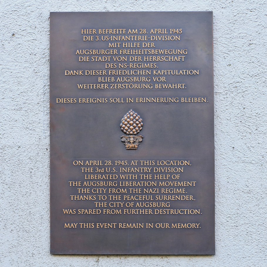 World War 2, liberation, memorial plaque, Augsburg, Bayern, Bavaria, Schwaben, Swabia, Germany, Deutschland, fotoeins.com