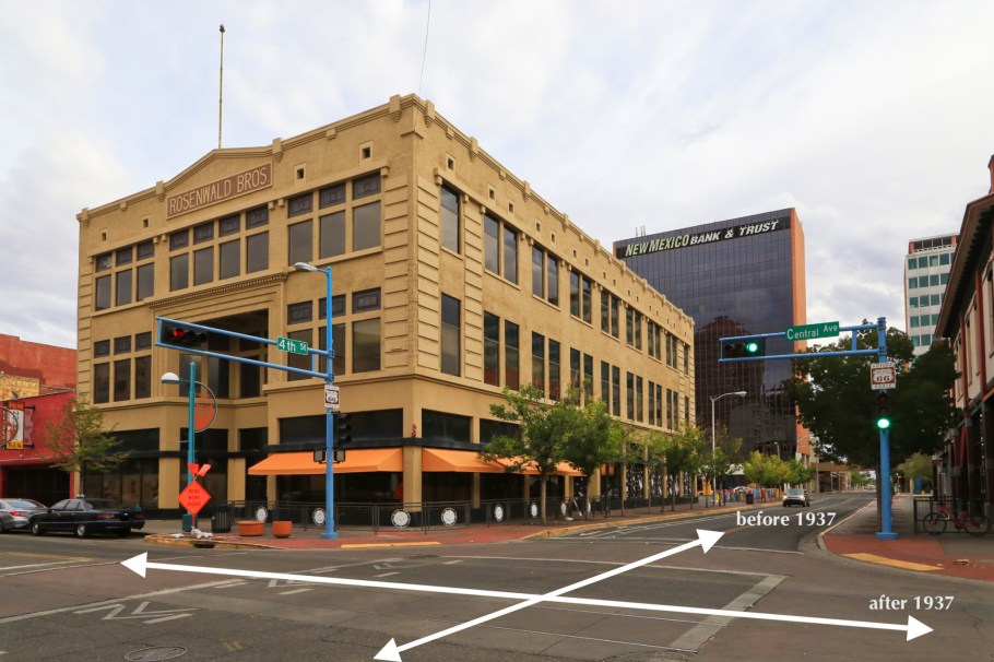 US route 66, US66, pre-1937 alignment, post-1937 alignment, Central Avenue SW, 4th Street, Albuquerque, New Mexico, USA, fotoeins.com