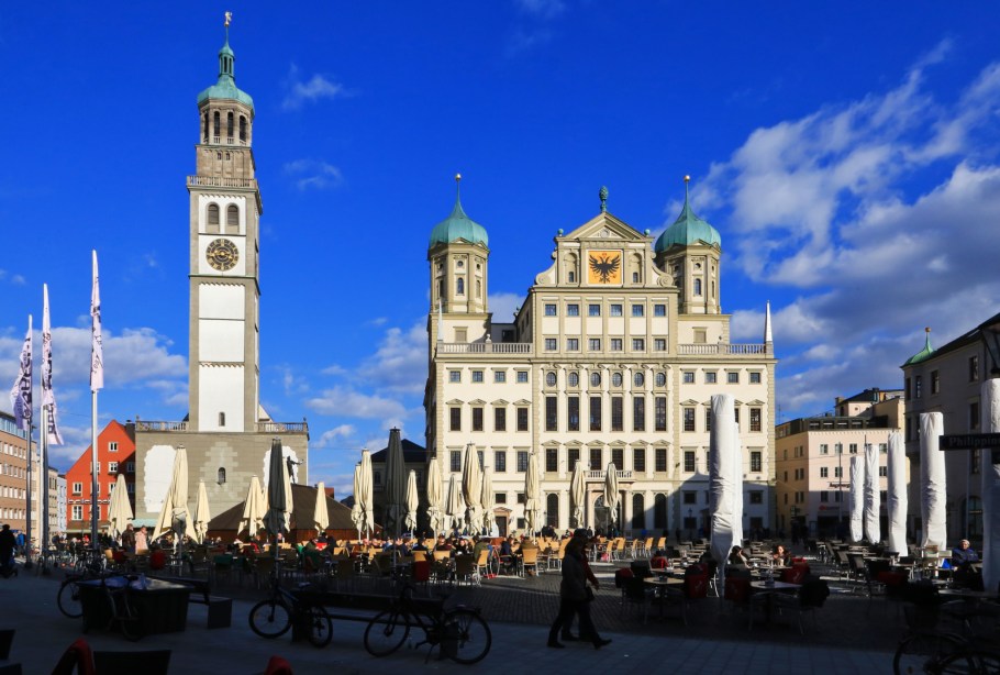 Rathausplatz, Perlachturm, Rathaus, Augsburg, Schwaben, Swabia, Bavaria, Bayern, Germany, fotoeins.com