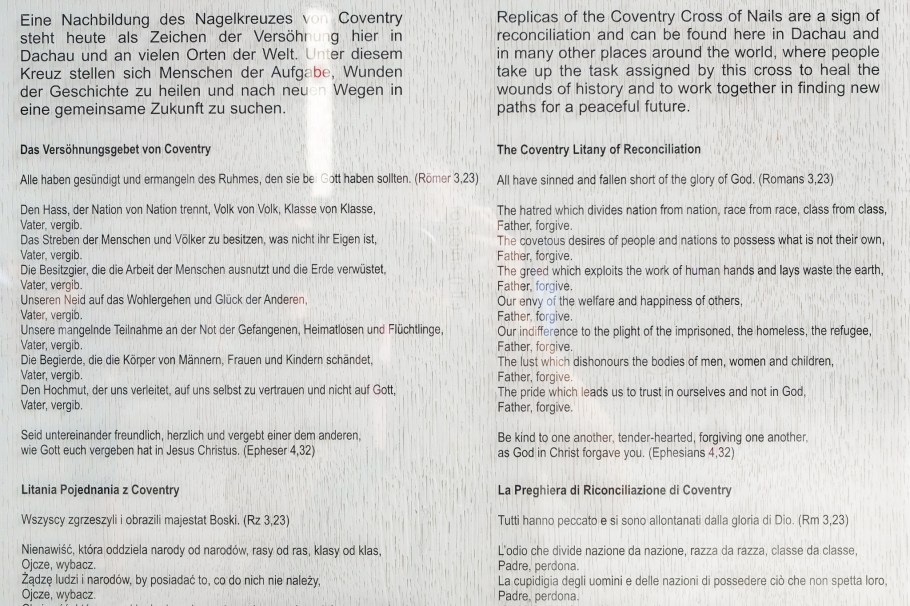 Das Versöhnungsgebet von Coventry, Coventry Litany of Reconciliation, Evangelische Versöhnungskirche, Protestant Reconciliation Church, KZ-Gedenkstätte Dachau, KZ Dachau, Dachau Concentration Camp Memorial Site, Dachau, Bavaria, Bayern, Germany, Deutschland, fotoeins.com