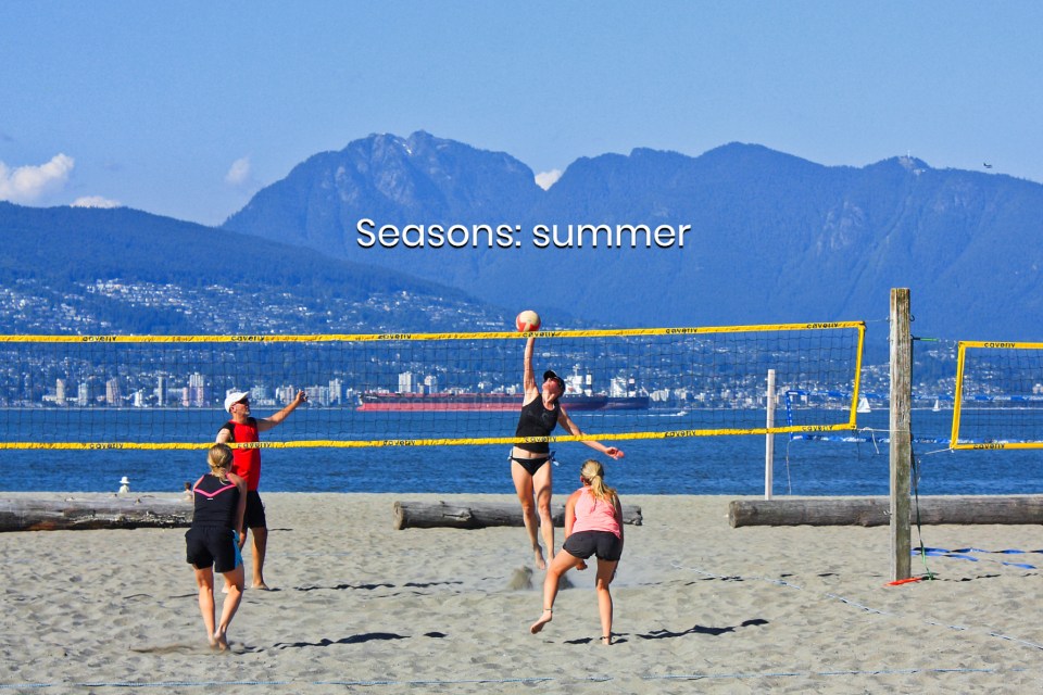 Two vs. two volleyball, Spanish Banks East, Spanish Banks, English Bay, Salish Sea, Vancouver, BC, Canada, fotoeins.com