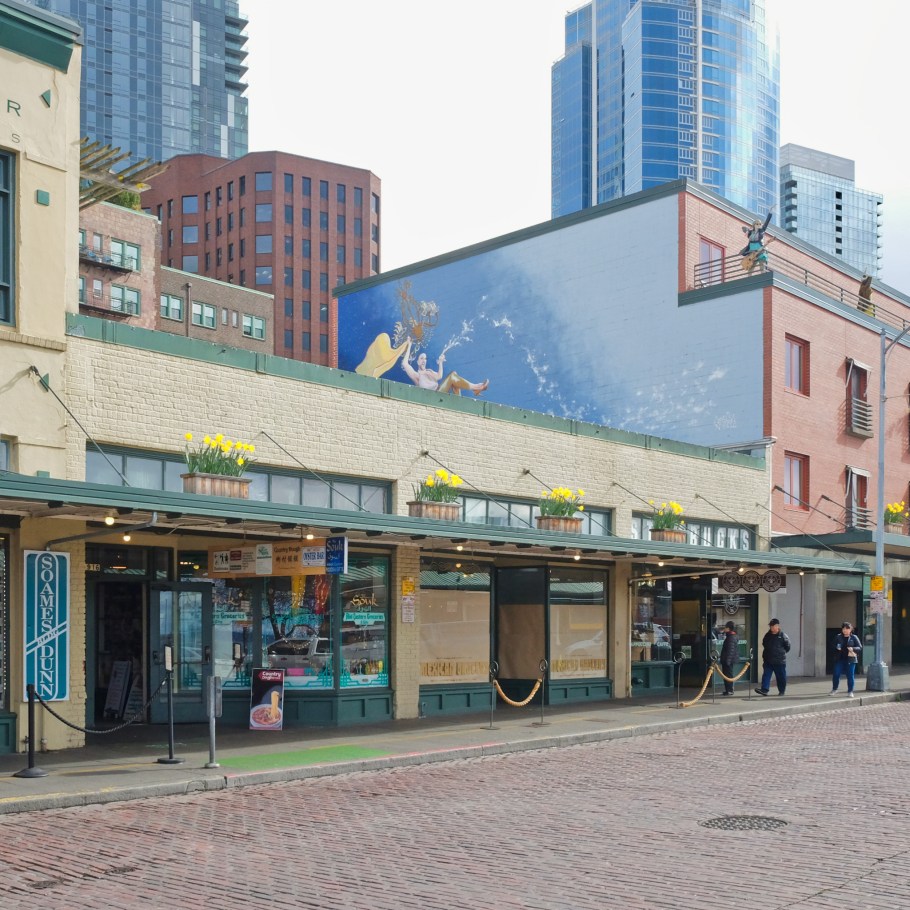 Pike Place, Virginia Street, Western Avenue, Pike Place Market, Victor Steinbrueck Park, Starbucks, Seattle, Washington, USA, fotoeins.com