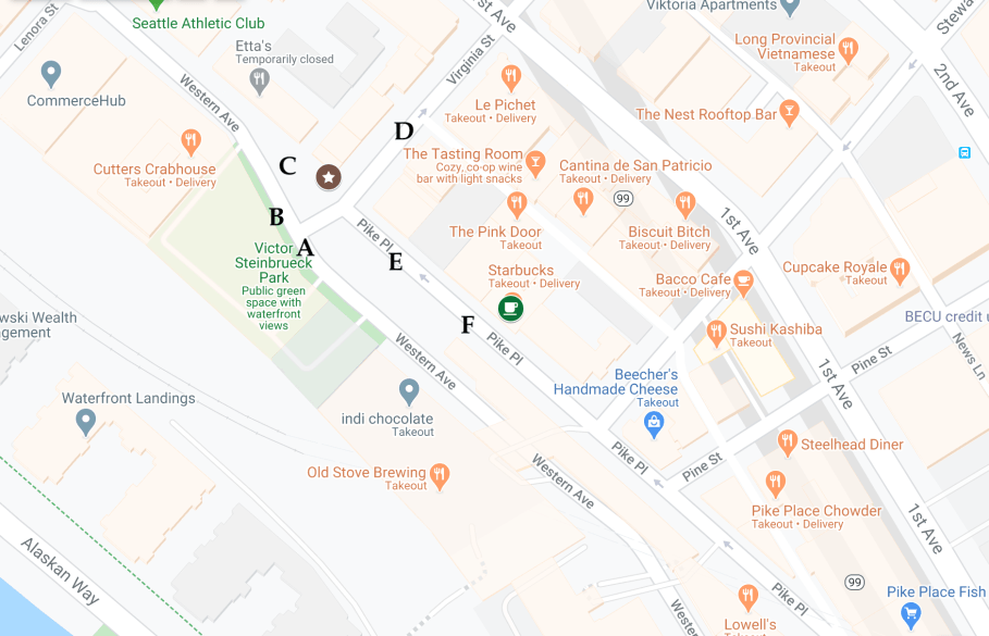 Pike Place, Virginia Street, Western Avenue, Pike Place Market, Victor Steinbrueck Park, Starbucks, Seattle, Washington, USA, fotoeins.com