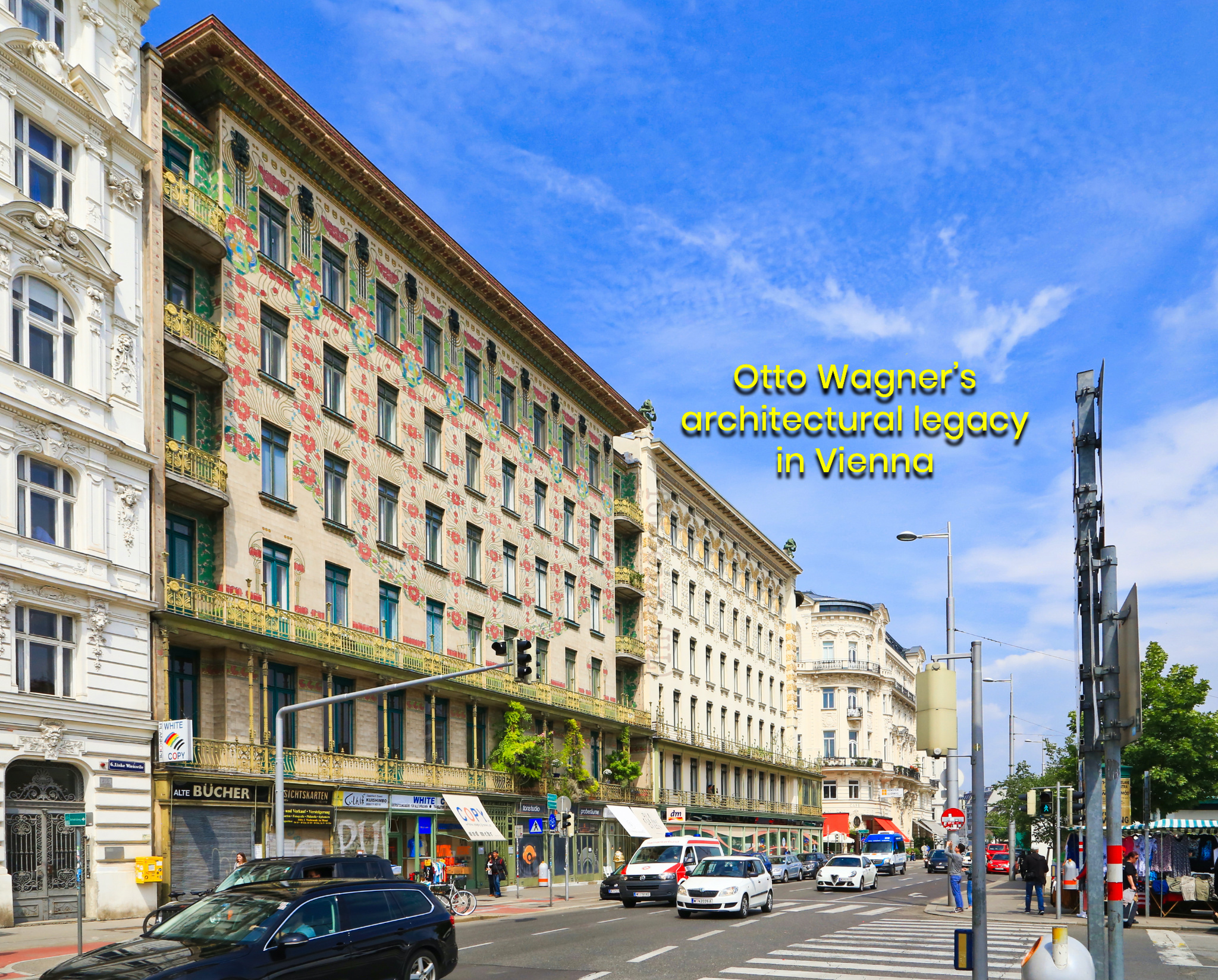 Wienzeilenhäuser, Majolikahaus, Linke Wienzeile 40, Musenhaus, Medaillonshaus, Linke Wienzeile 38, Otto Wagner, Vienna Modernism, Wiener Moderne, Wien, Vienna, Oesterreich, Austria, fotoeins.com