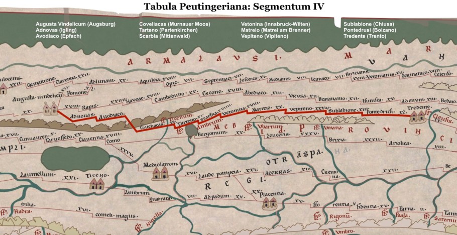 Peutinger map, Tabula Peutingeriana, Segmentum IV, segment 4, Raetia