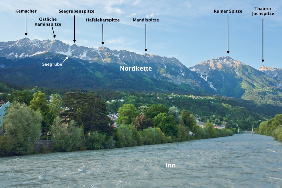 Inn river, Nordkette, Hungerburgbahn, Innsbrucker Nordkettenbahnen, Seegrube, Hafelekar,  Innsbruck, Austria, Österreich, fotoeins.com
