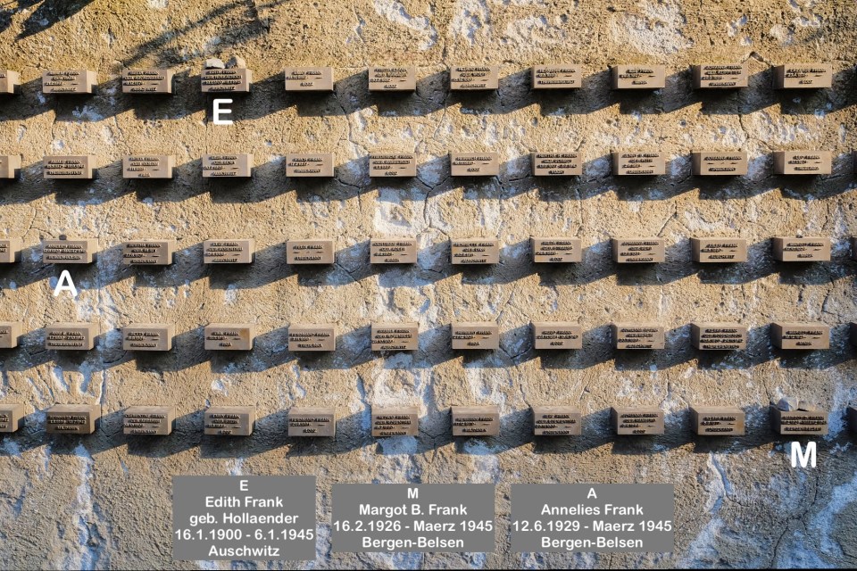 Gedenkstätte Neuer Börneplatz, Neuer Börneplatz Memorial Site, Edith Frank, Margot Frank, Annelies Frank, Frankfurt am Main, Hesse, Hessen, Deutschland, Germany, fotoeins.com